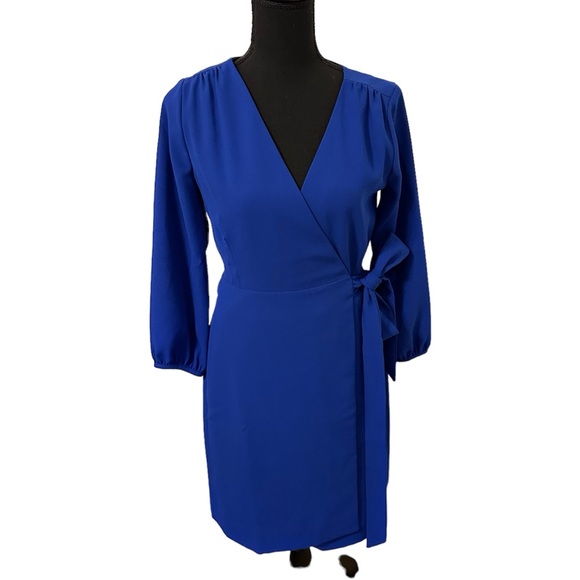 🆕JCrew Long Sleeve Wrap Dress in 365 Crepe Royal Blue Size 0 - Picture 2 of 16